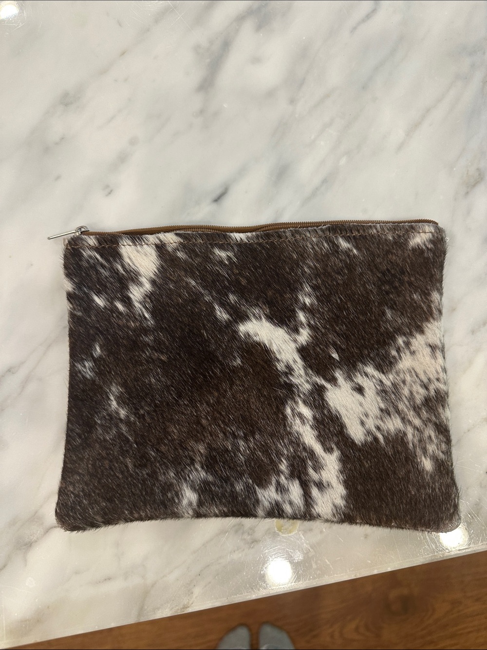Cowhide Zip Pouch - Dark Brown & White